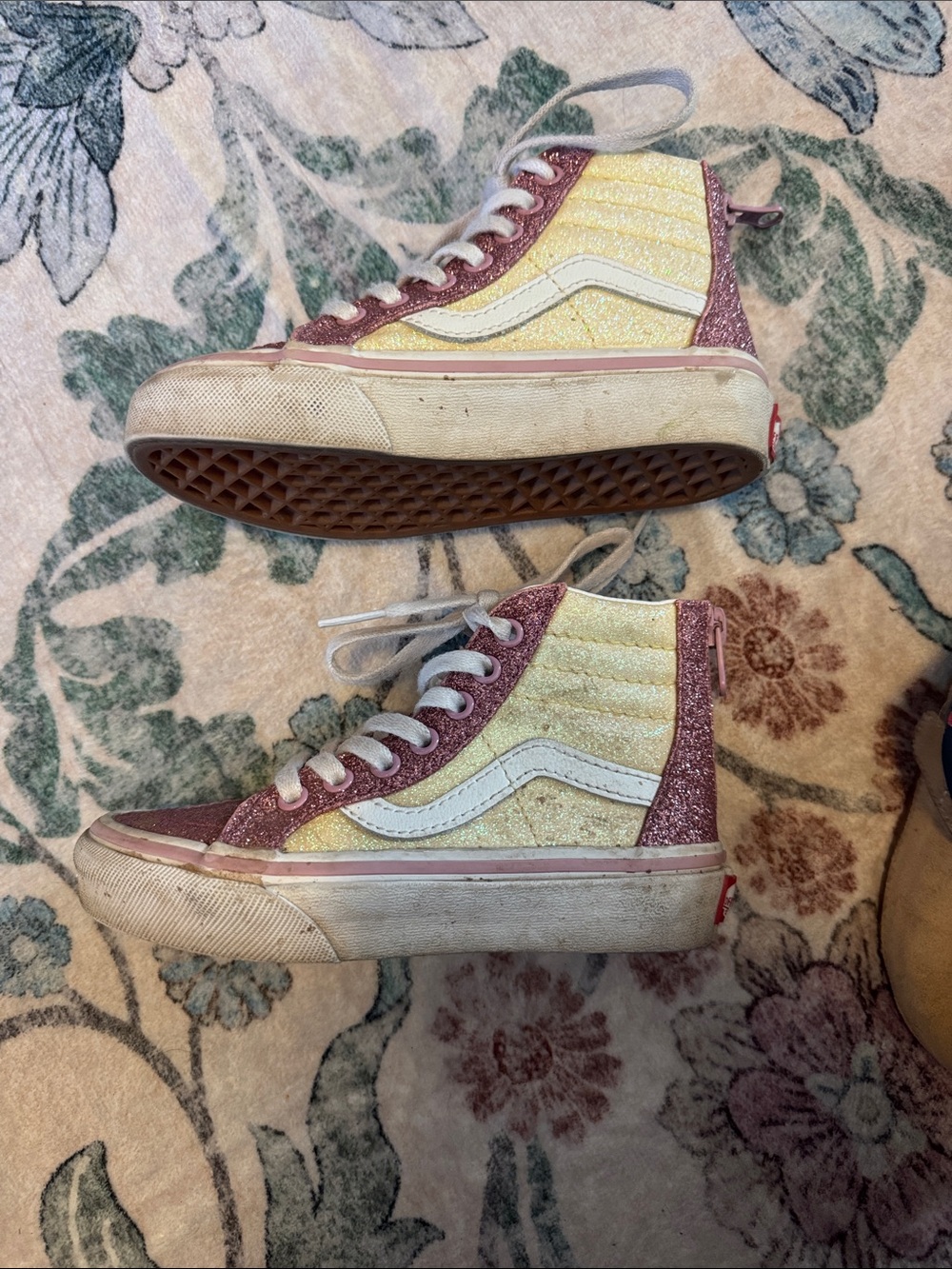 Vans High-Top Glitter Sneakers in Pink and Yellow